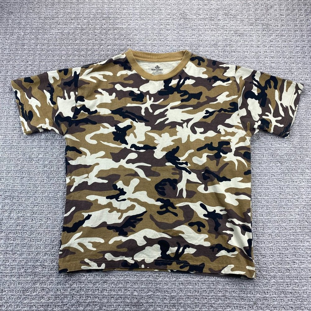 Foot Locker Camo Shirt Men Medium M Brown Black Camouflage Military Hunting Tee